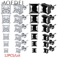 aoedej 12pcslot 3 8mm stainless steel studs earring set shiny zircon round ear studs silver plated helix conch tragus piercings