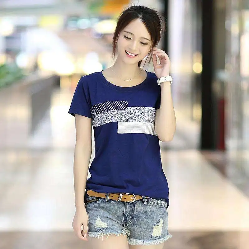 

Summer blue 2020 short sleeve t shirt Women Top Garment