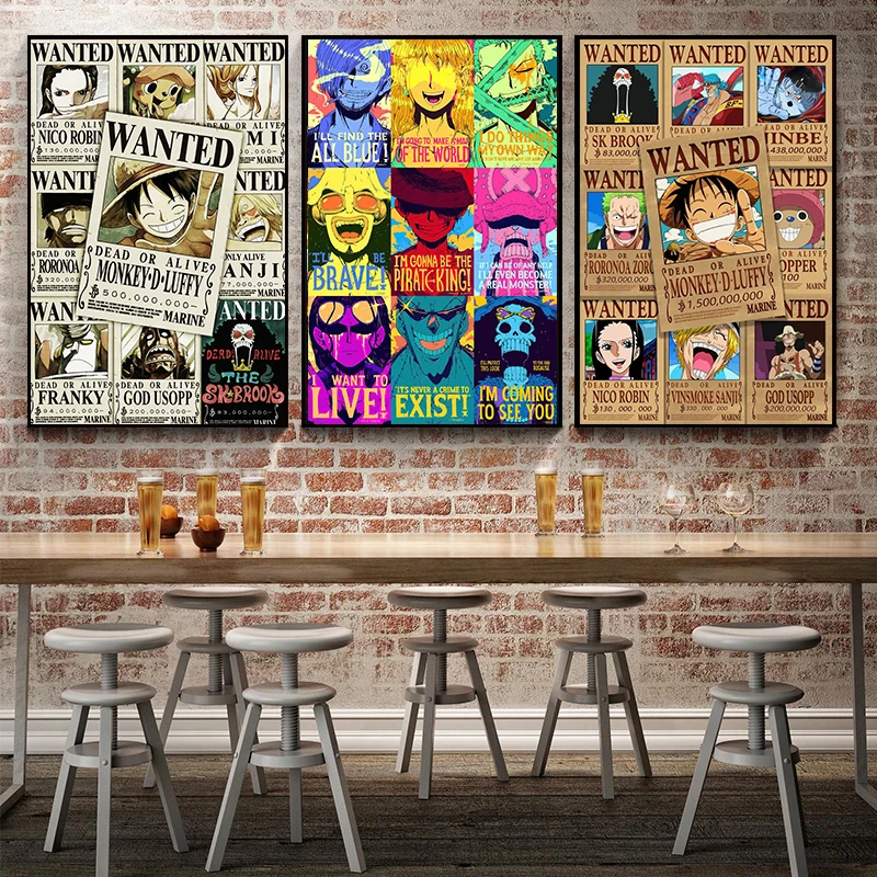 

Luffy One Piece Wanted Poster Japanese Anime Cartoon Canvas Painting Print Mural Picture Children's Room Home Wall Decor Cuadros