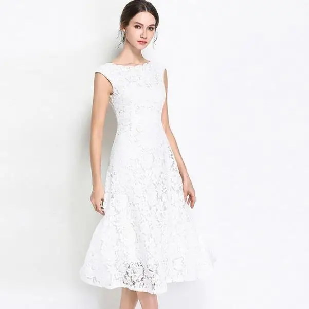 2020 летнее кружевное платье высокого качества ажурное тонкое женское без рукавов