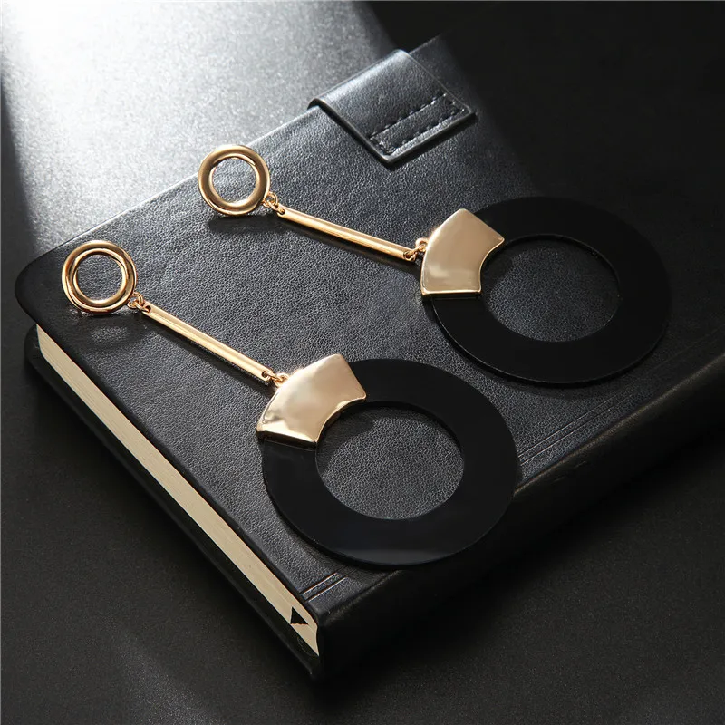 Черные круглые серьги модные Очаровательные золотые большие массивные Длинные