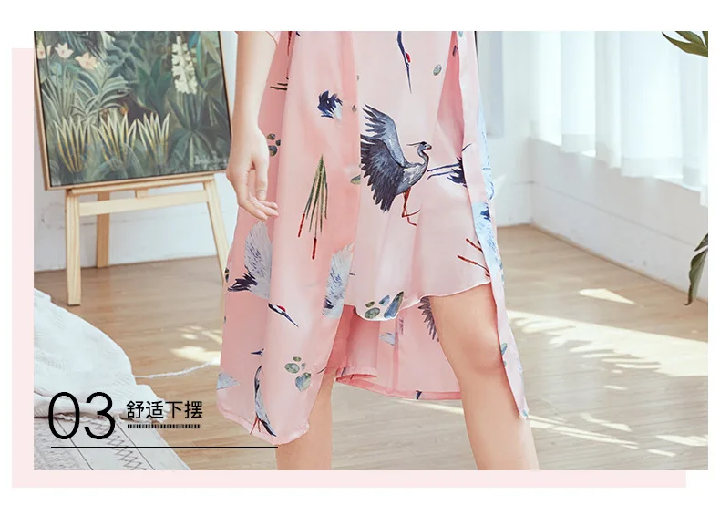 

Summer woman crane pattern home sleepwear robe Lady Sexy Bathrobe Set Bride Bridesmaid Robe Dress Gown Sexy Nightgown Sleepwear