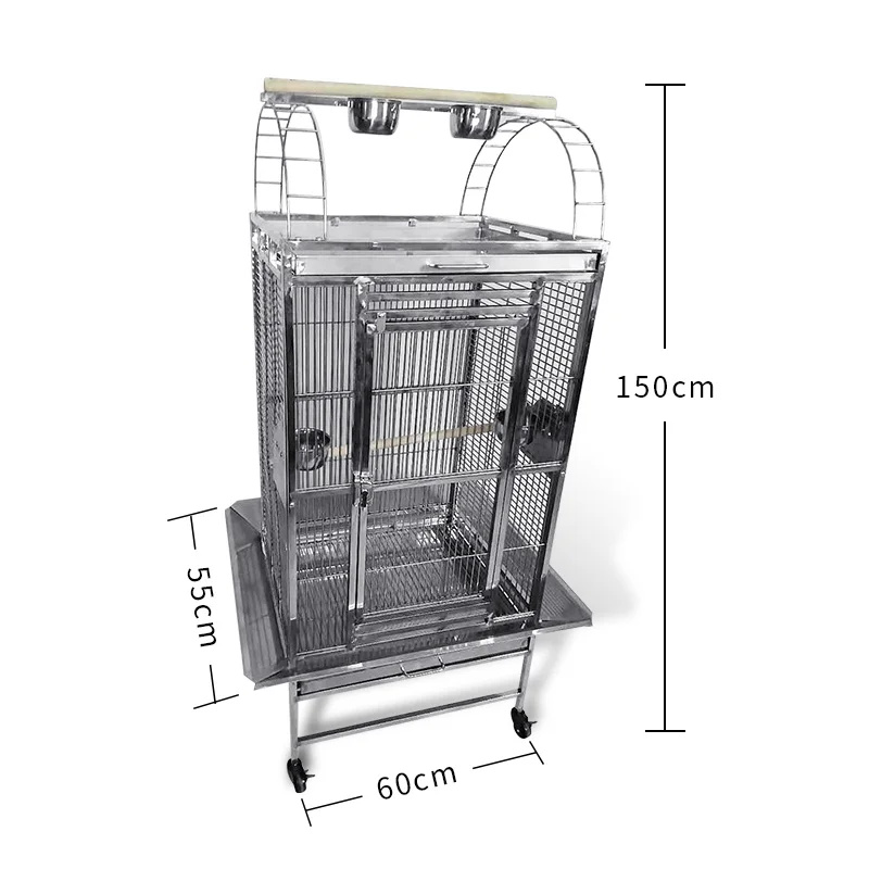 Высокое качество SUS304 60X55x150cm Нержавеющая сталь клетка для попугая птиц птицы