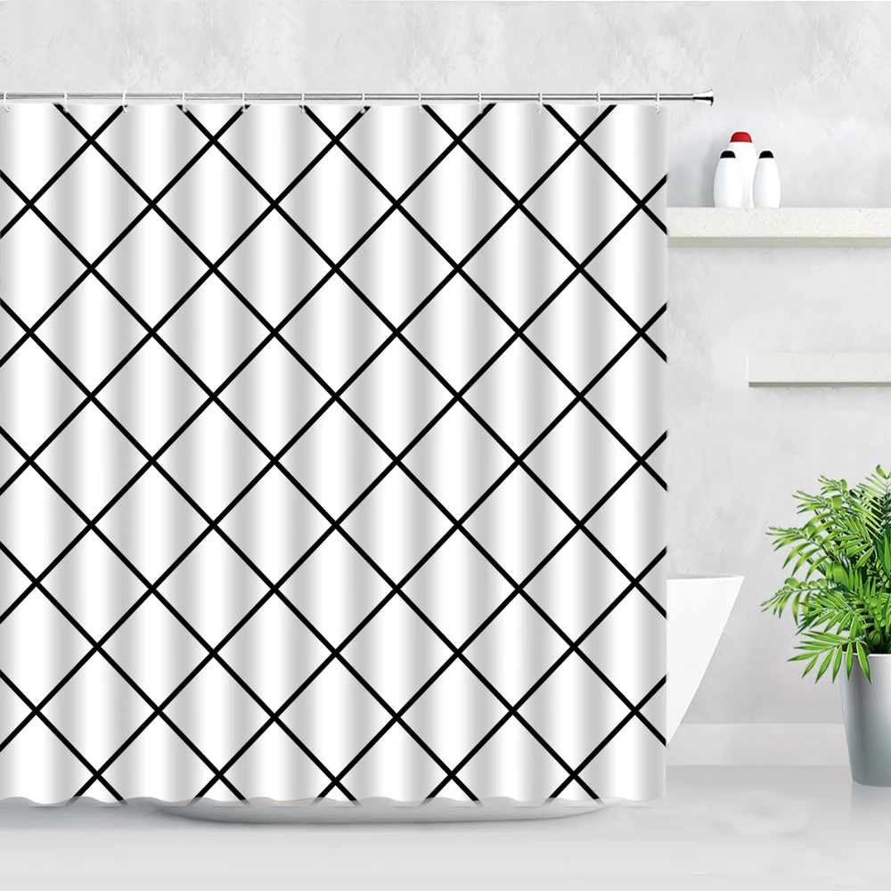 

Black Line Geometric Pattern Shower Curtains Creative Abstract Art Modern Simple Home Decor Waterproof Fabric Bathroom Curtain