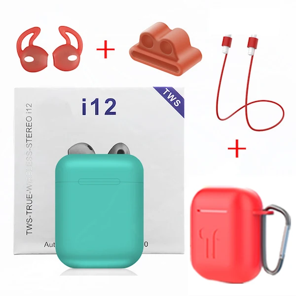 Green - Red Cases Беспроводные Bluetooth наушники i12 TWS спорт телефон Bluetooth 5,0 наушники с наушниками аксессуары чехол для i7s i10 i13 i30 i20 TWS - Цвет: Green - Red Cases