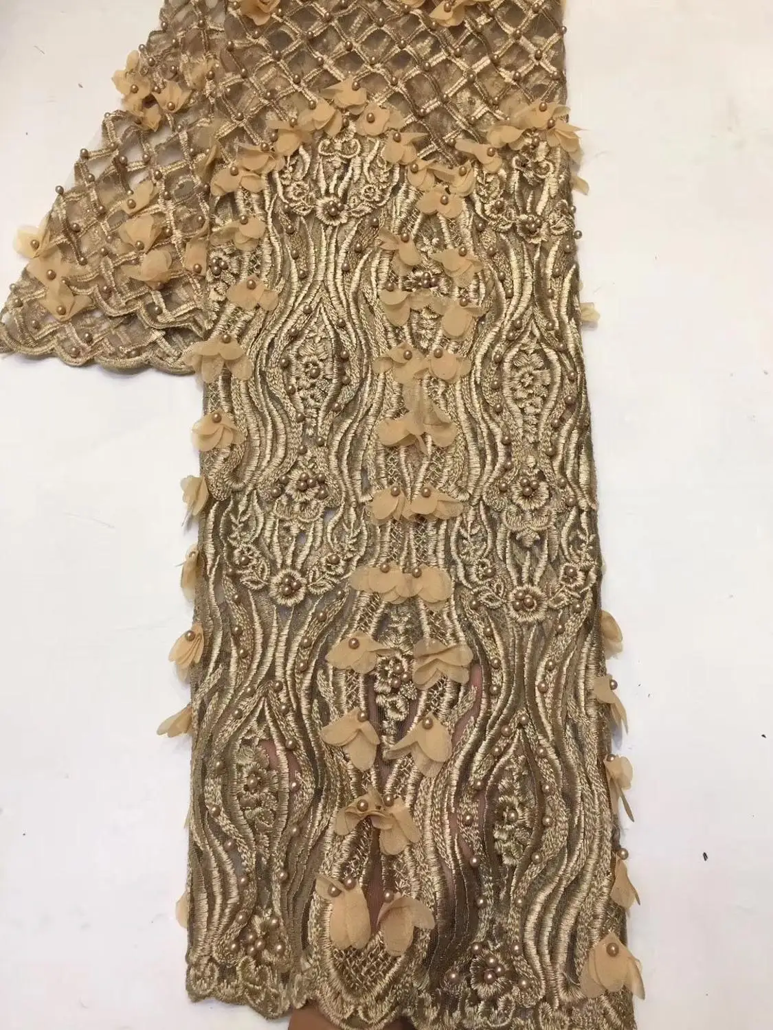 Роскошная 3D Цветочная африканская кружевная ткань бисером французская Дубай