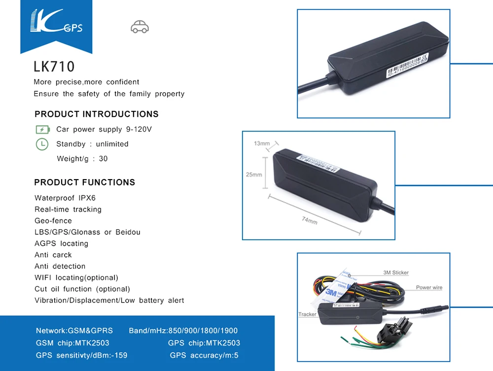Забавный Авто LK gps LK710 отслеживание в реальном времени 2G gsm gps трекер для автомобиля грузовика 9 В~ 120 В высокое рабочее напряжение wifi gps трекер