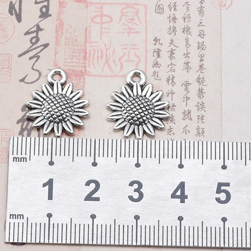 

YEYULIN 200pcs Charms Sunflower Flower 15x19mm Antique Silver Color Pendants Making DIY Handmade Tibetan Finding Jewelry