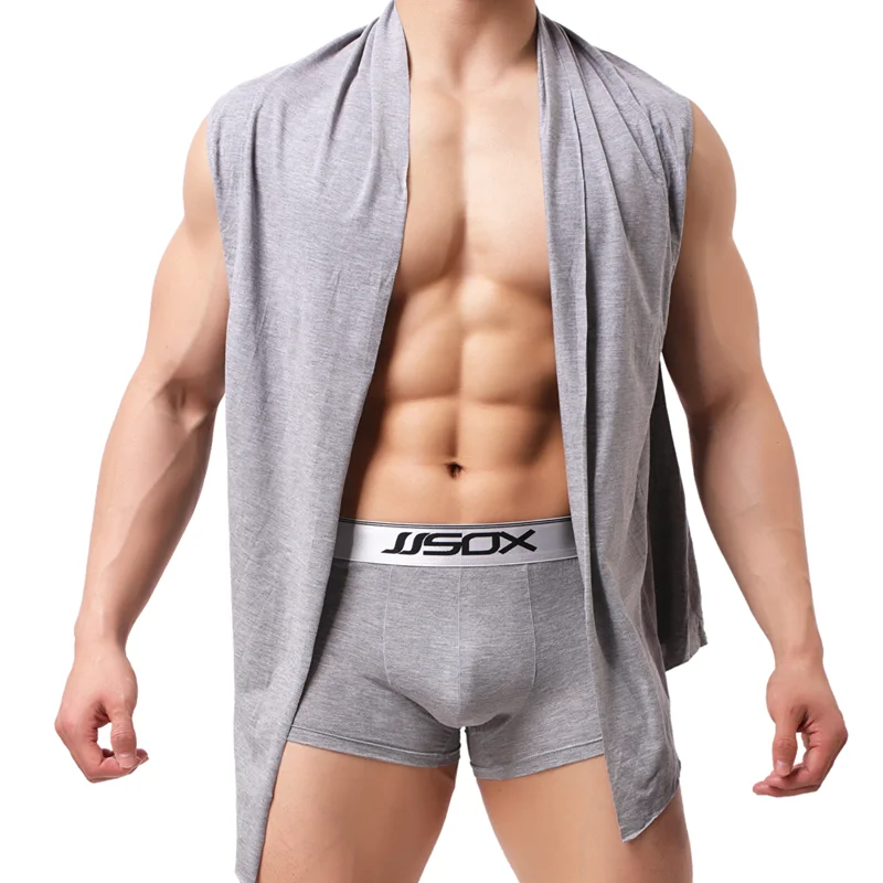 Sexy Cool Men Coat Undershirt Shaper Wrestling Singlets Underwear Soft Modal Sleeves Costume Undershirt Homewear Tops and Boxer