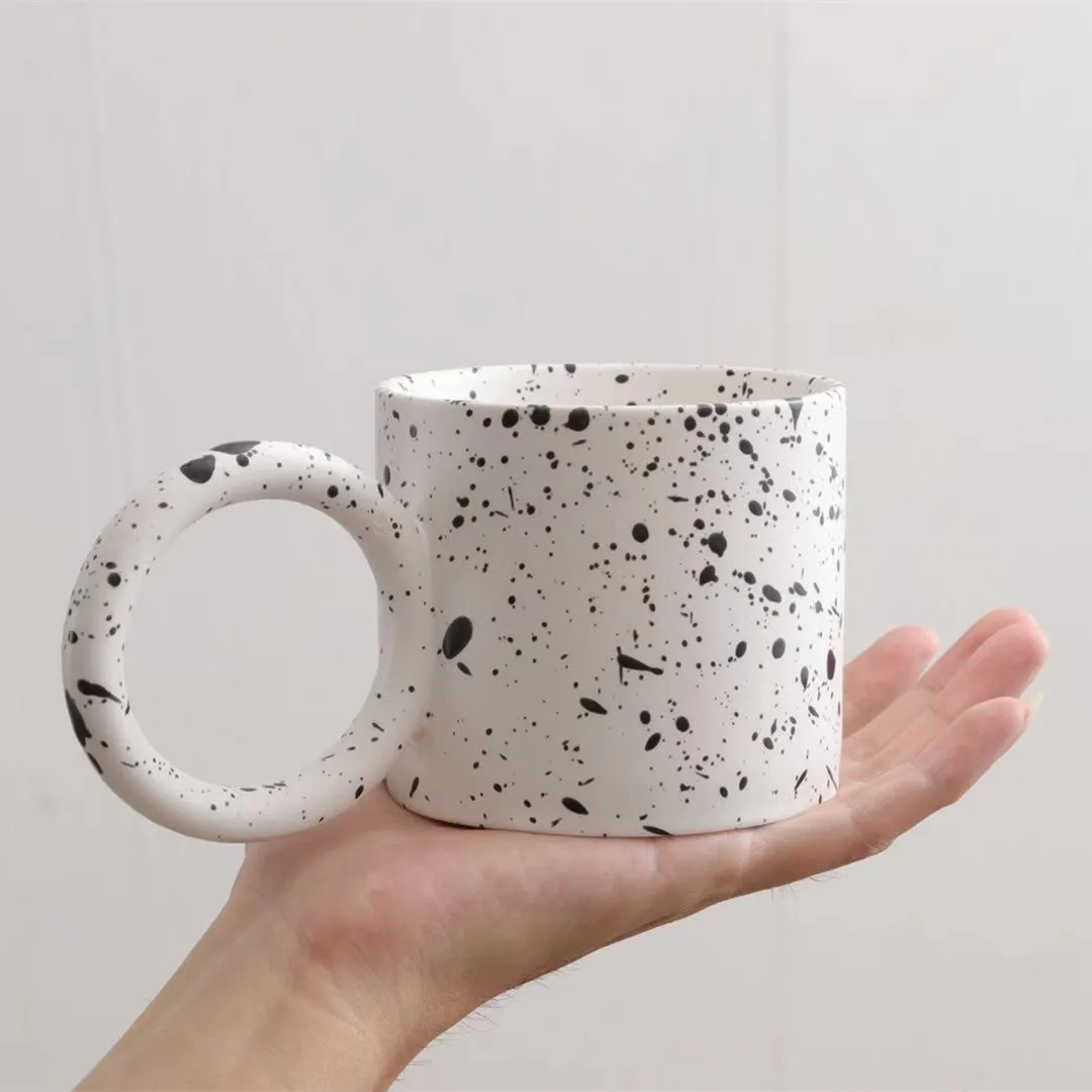 

Creative Water Cup Ceramic Mug Nordic Coffee Cups with Big Handrip Retro Splash-Ink Ceramics Home Big Breakfast Milk Mugs
