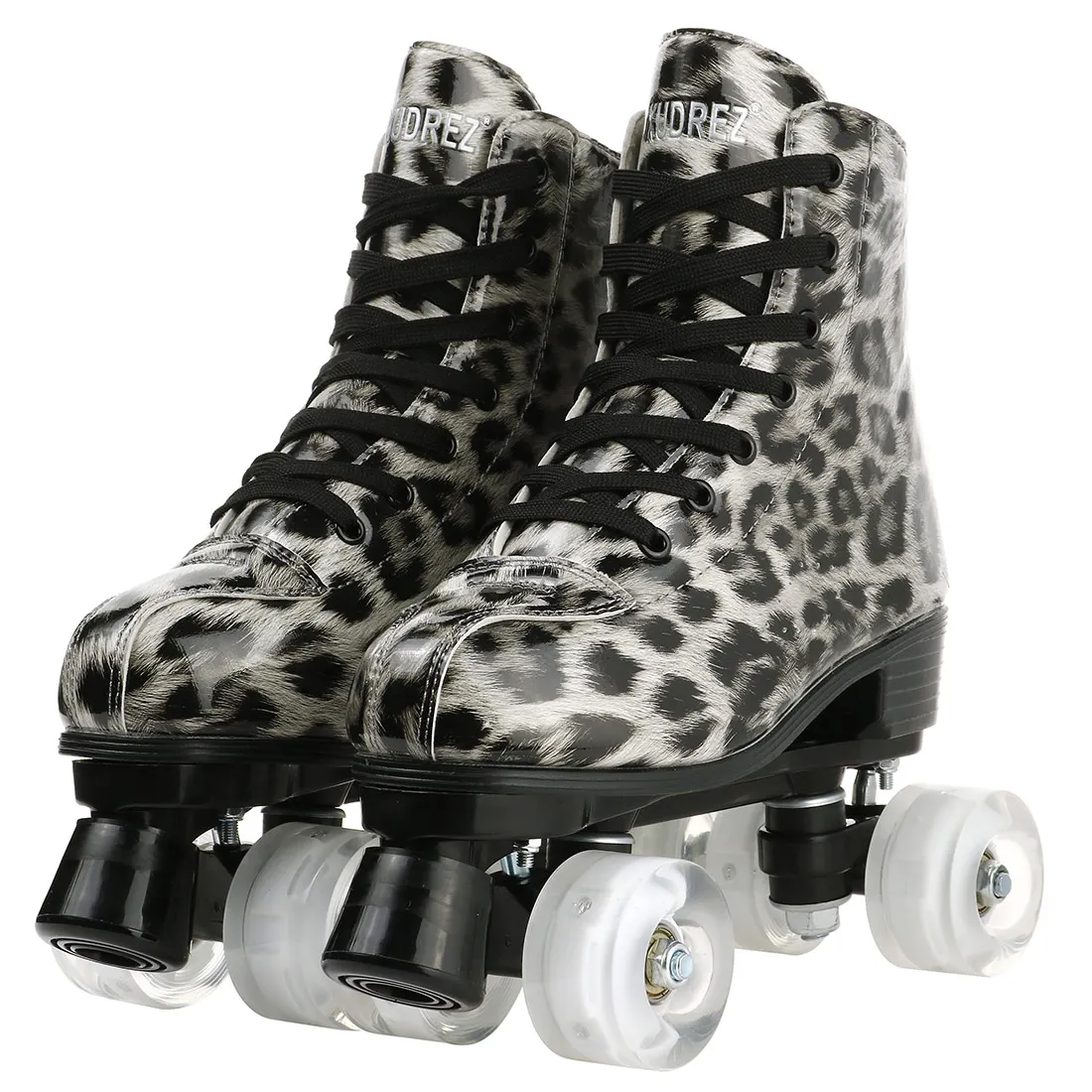 

XUDREZ Double Line Skates Patines leather Artificial Sneaker Roller Skates Adult Sliding Quad Sneakers Leopard Pu Flash Wheels