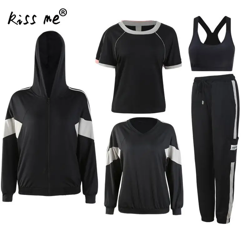 Женский спортивный комплект из 5 предметов свободный бюстгальтер футболки с