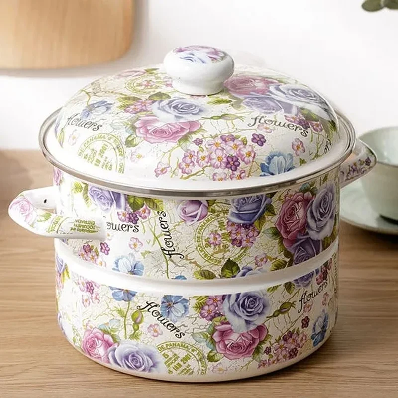 구매 에나멜 냄비, 24cm, 26cm, 에나멜 스팀기, 6.3L9L, 큰 수프 냄비, 쌀 양동이 프라이팬, 프라이팬, 요리 용 냄비