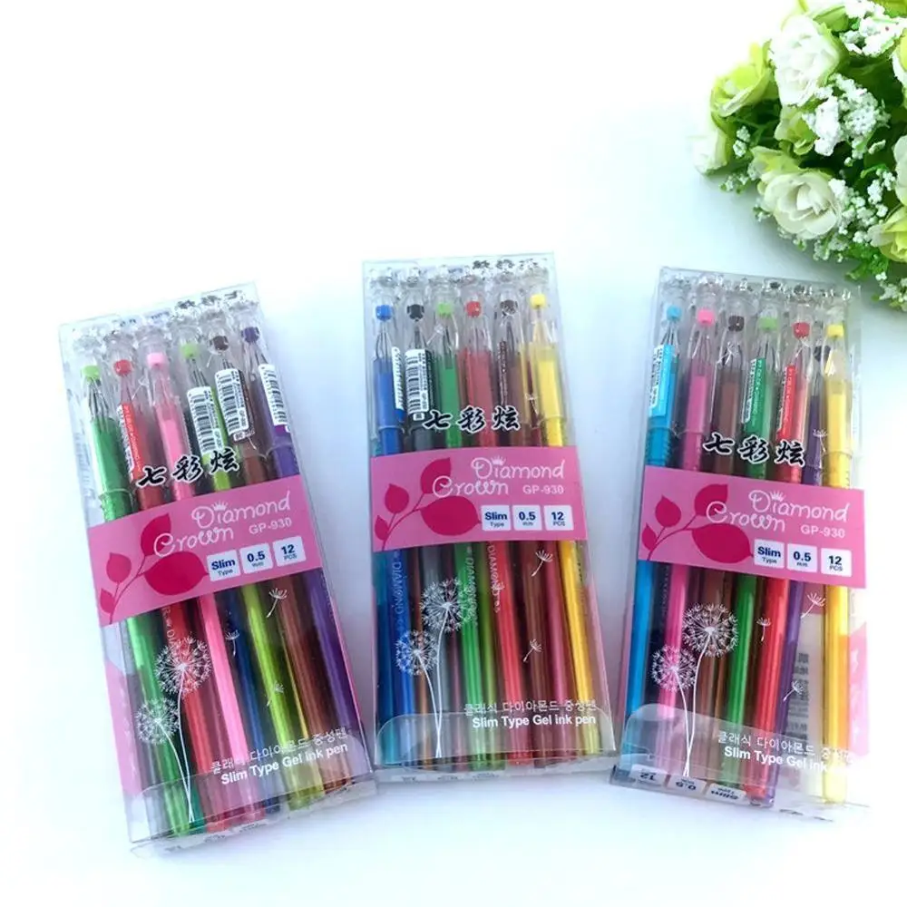 12 шт мультяшная Мода Корейская свежая звезда Алмазная цветная гелевая ручка с