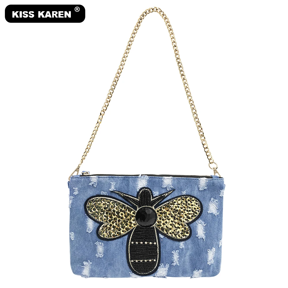 Casual Fashion 2020 Denim Wristlets Women's Shoulder Bags Jeans Women Purse with Butterflyer Patch Messenger | Багаж и сумки