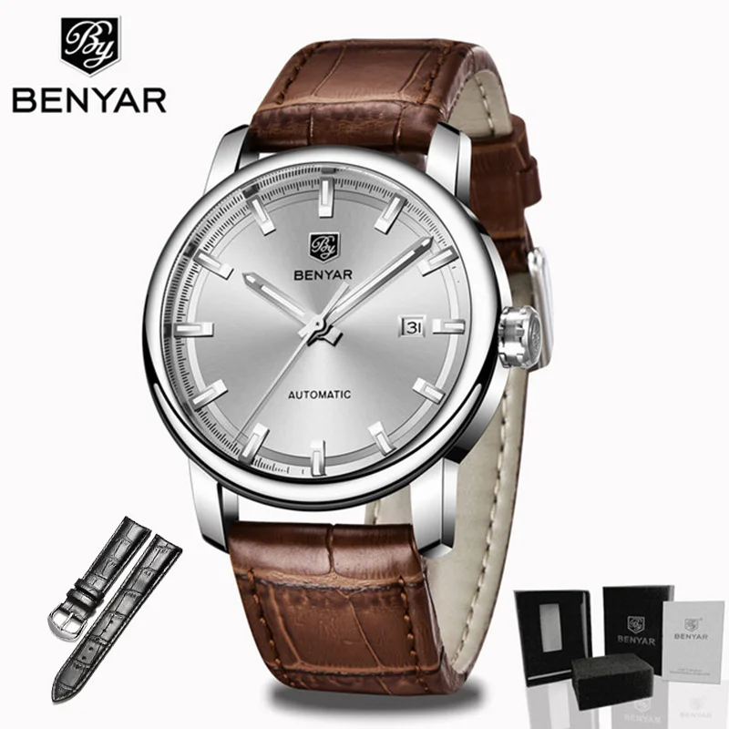 Silver Strap Новинка, BENYAR, мужские механические часы, автоматические мужские часы, Топ бренд, роскошные часы, мужские наручные часы, военные, Relogio Masculino - Цвет: Silver Strap
