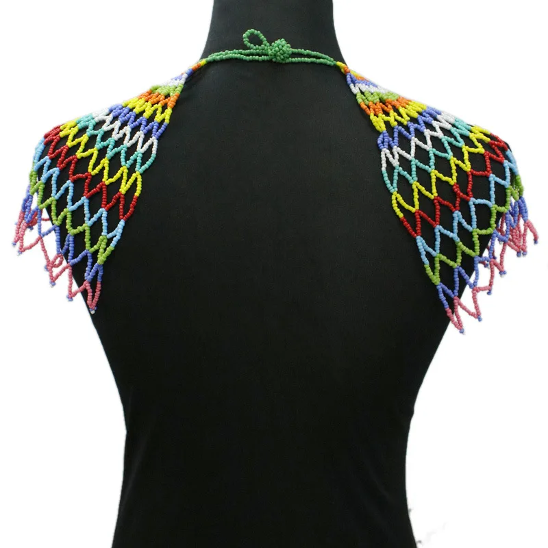 Handwoven African Resin Beaded Chunky Bib Choker Collar Costume Necklace Statement Boho Large Big Shawl Cape Jewelry | Украшения и