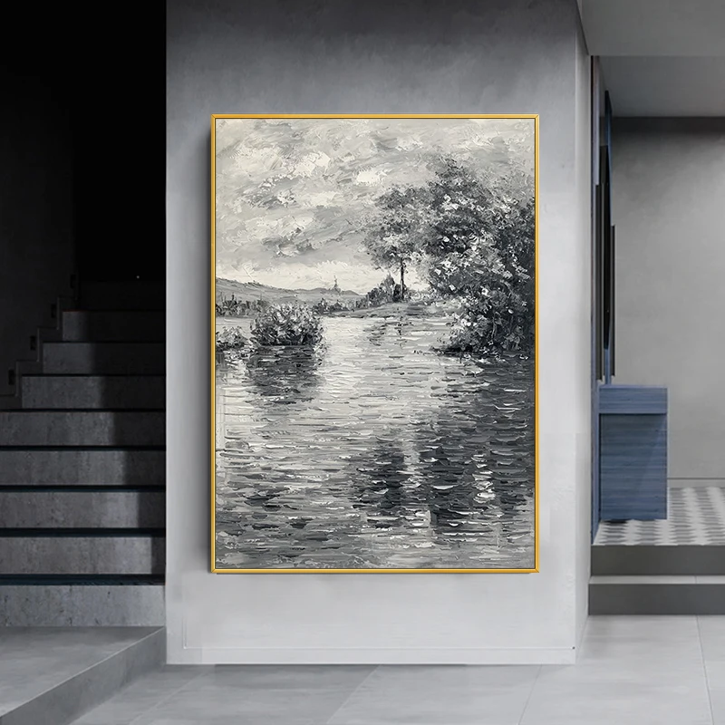 Ручная роспись маслом абстрактная черно-белая береза лес настенное украшение