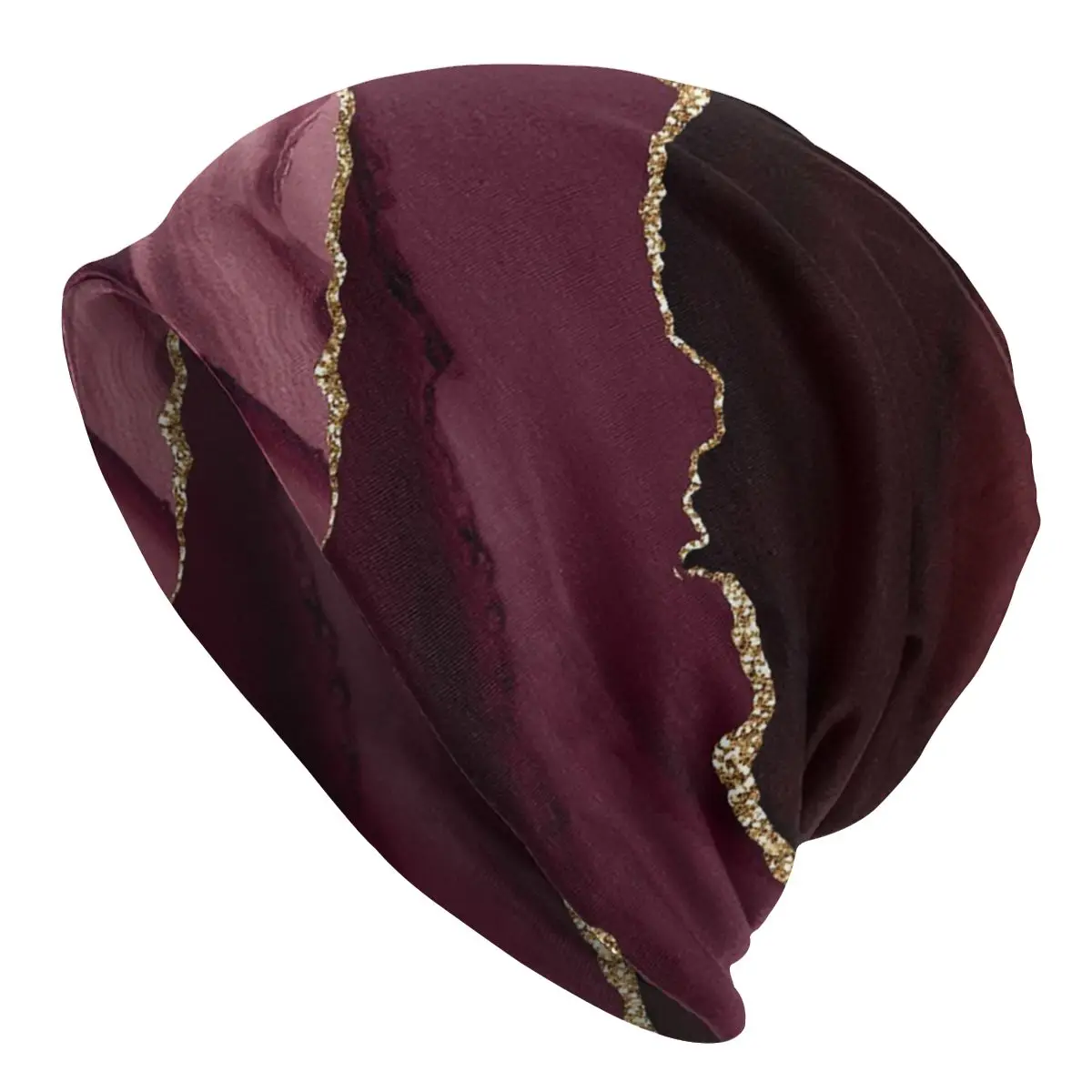 

Burgundy Gold Agate Texture Cap Fashion Autumn Winter Skullies Beanies Hats Men Women Female Warm Dual-use Bonnet Knit Hat