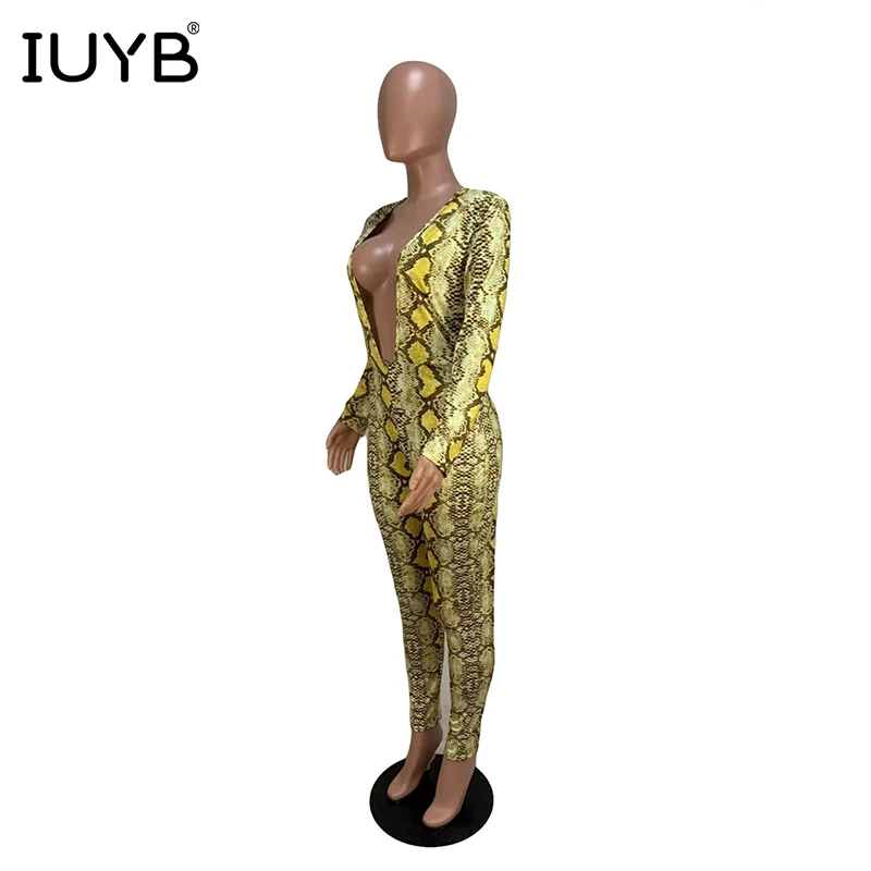 IUYB Весна Новые Сексуальные вечерние новые женские комбинезоны винтажные глубокий v-образный вырез длинный рукав выдалбливают тощий длинный комбинезон CY1097