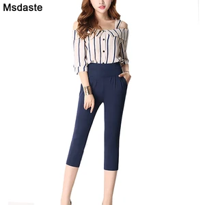 Брюки-султанки женские с эластичной завышенной талией, повседневные тонкие брюки до щиколотки, большие размеры 4XL 6XL, на лето