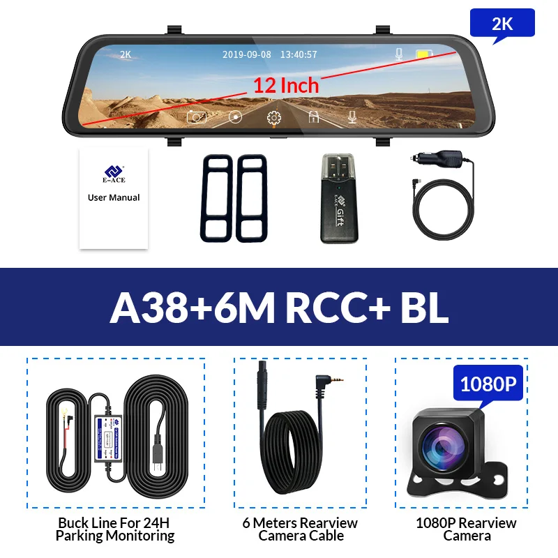E-ACE Автомобильный видеорегистратор FHD 1080P зеркало заднего вида 4G видеорегистратор Android РЕГИСТРАТОР gps навигация двойной объектив Автомобильная камера ADAS видео рекордер