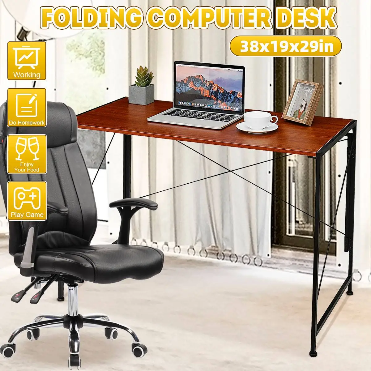 US Fast-shipping Writing Computer Desk Modern Simple Study Desk Industrial Style Folding Table for Home Office Notebook Desk