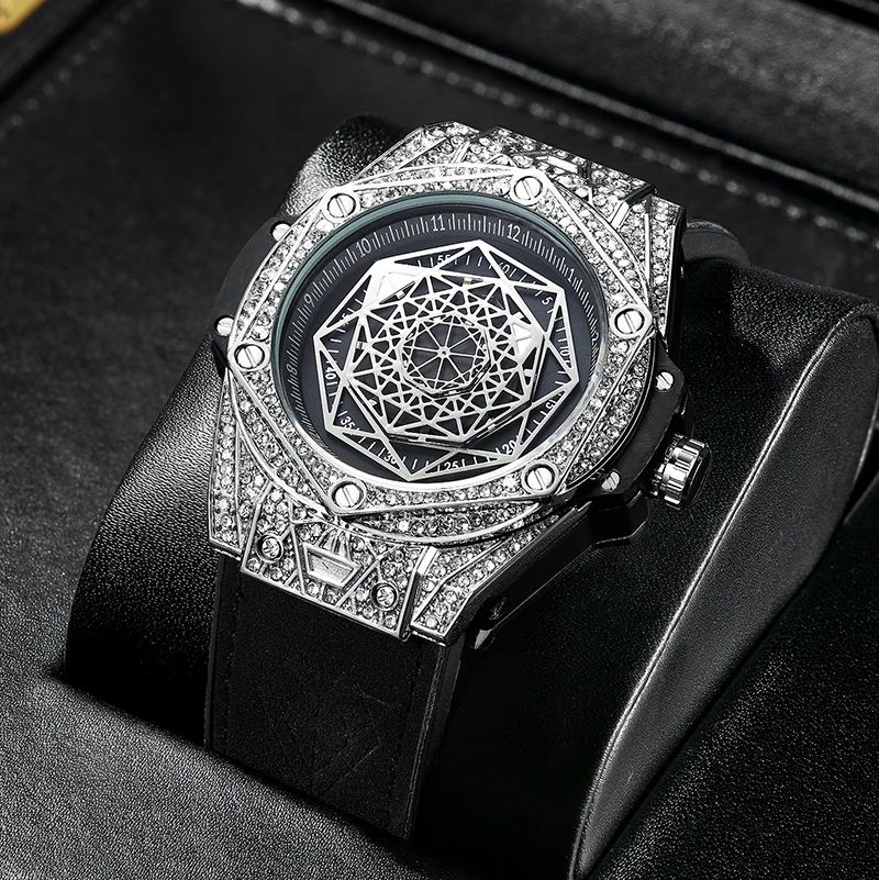 

Explosive style diamond fashion trend creative top brand men's watch silicone luminous waterproof sports quartz watch stone