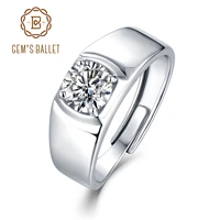 gems ballet 925 sterling silver mens engagement ring 1 0ct d color 6 5mm moissanite diamond adjustable rings