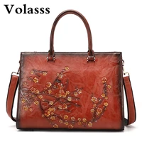 volasss vintage floral women shoulder bag embossed leather top handle bag ladies large capacity messenger bags female tote bags