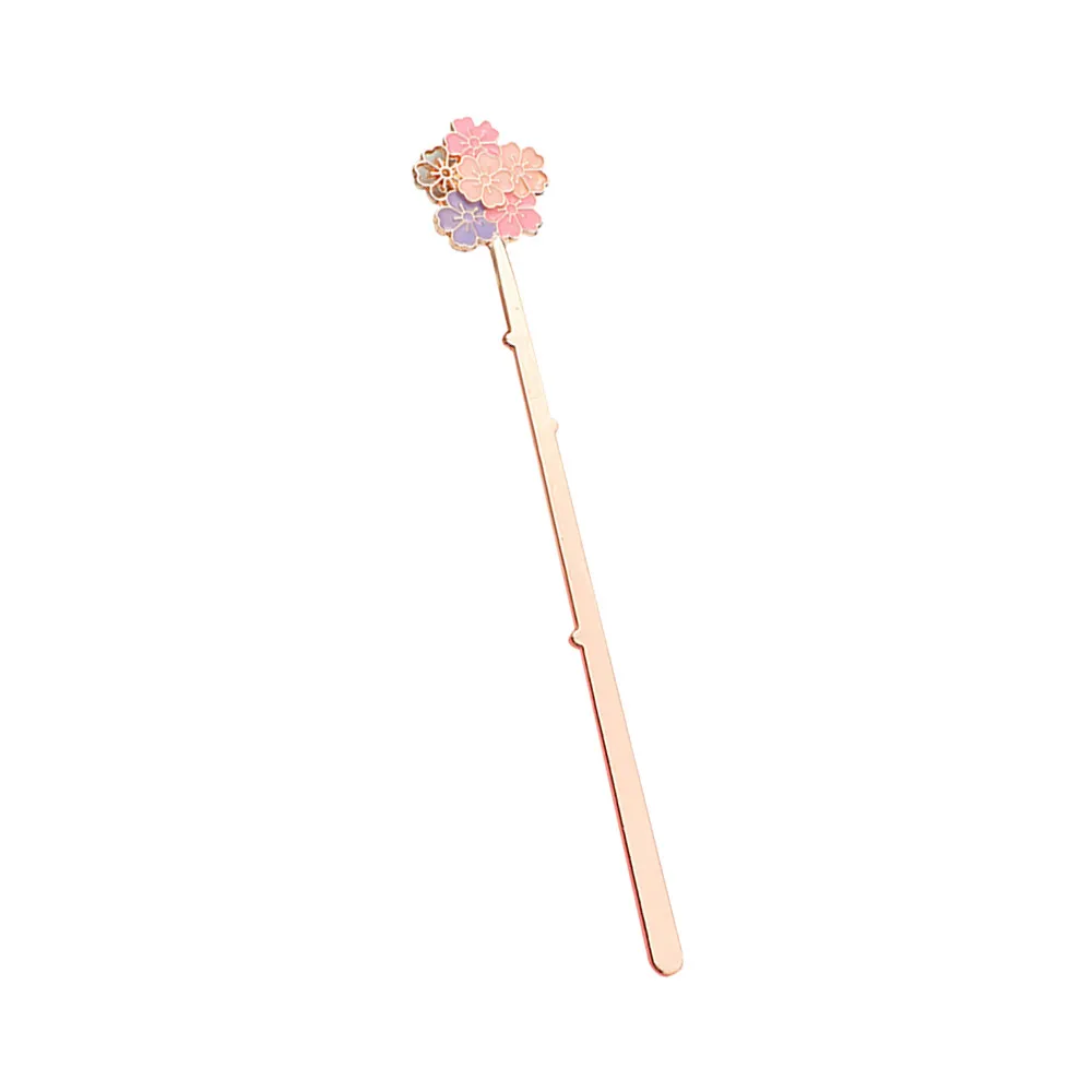 

1pcs Creative Pink Sakura Long Handle Metal Bookmark Students Stationery School Office Supply Bookmark Gifts