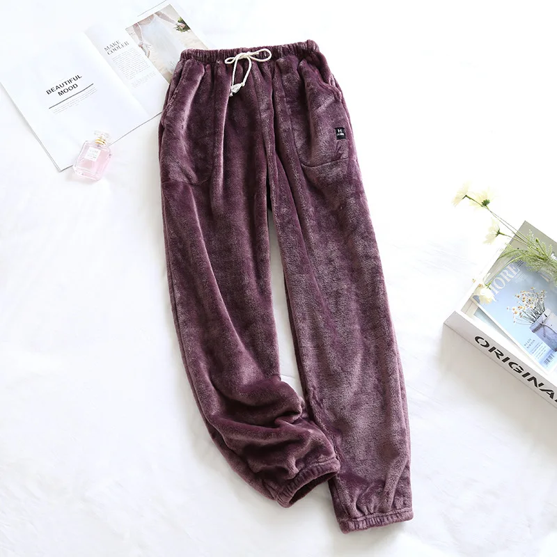 Зимние теплые фланелевые штаны для мужчин и женщин сна кораллового цвета женские