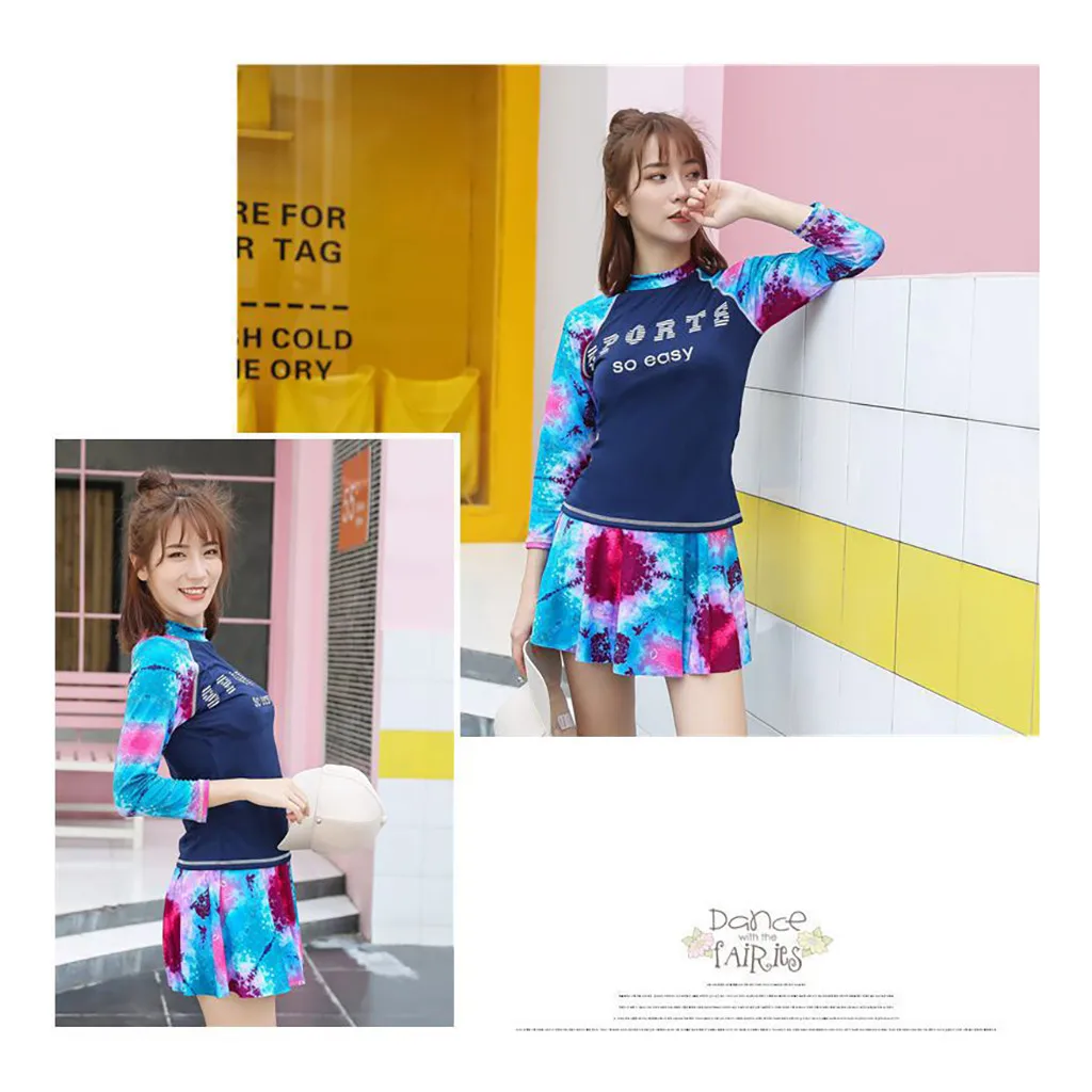 Женский с длинным рукавом УФ Защита от солнца UPF 50+ Rash Guard Топ 2 шт Купальник Набор Лучшие футболки топы для серфинга дропшиппинг Z918