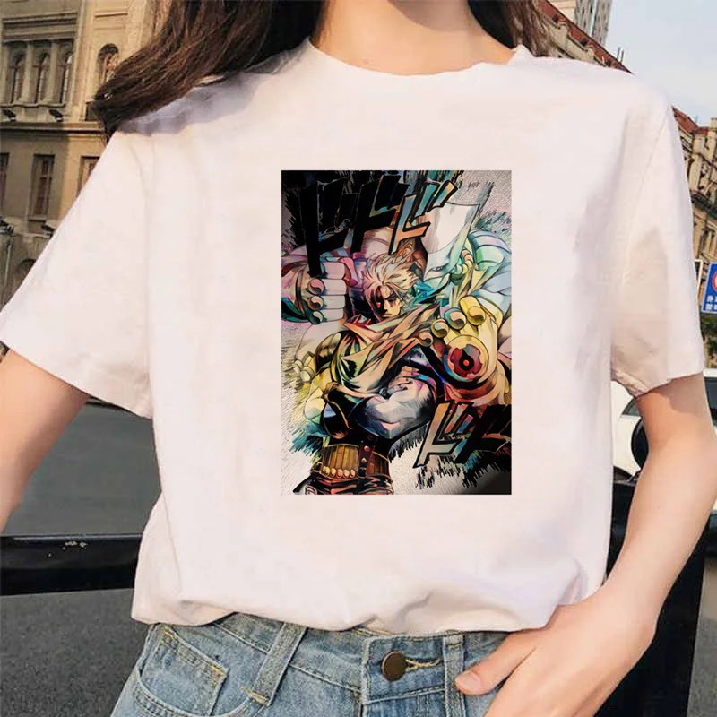 Японское аниме JoJo Необычные Приключения Забавные футболки для мужчин и женщин с принтом Футболка Повседневная Jojo футболка хип-хоп топ тройники Женские