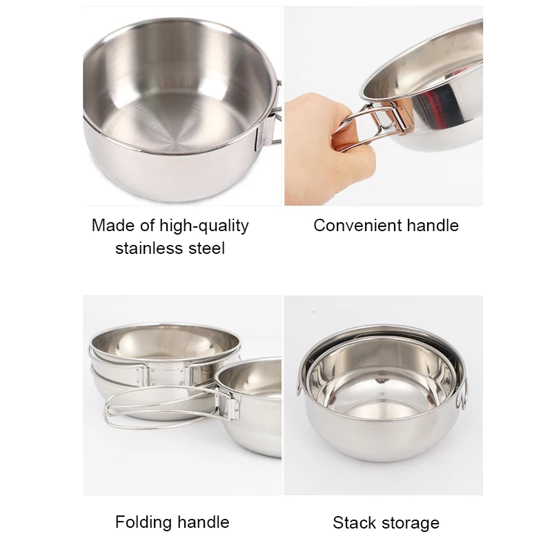 

Новинка набор складных мисок 4 шт./компл. 650 мл миски из нержавеющей стали уличные складные комбинированные столовые приборы для пикника для ...