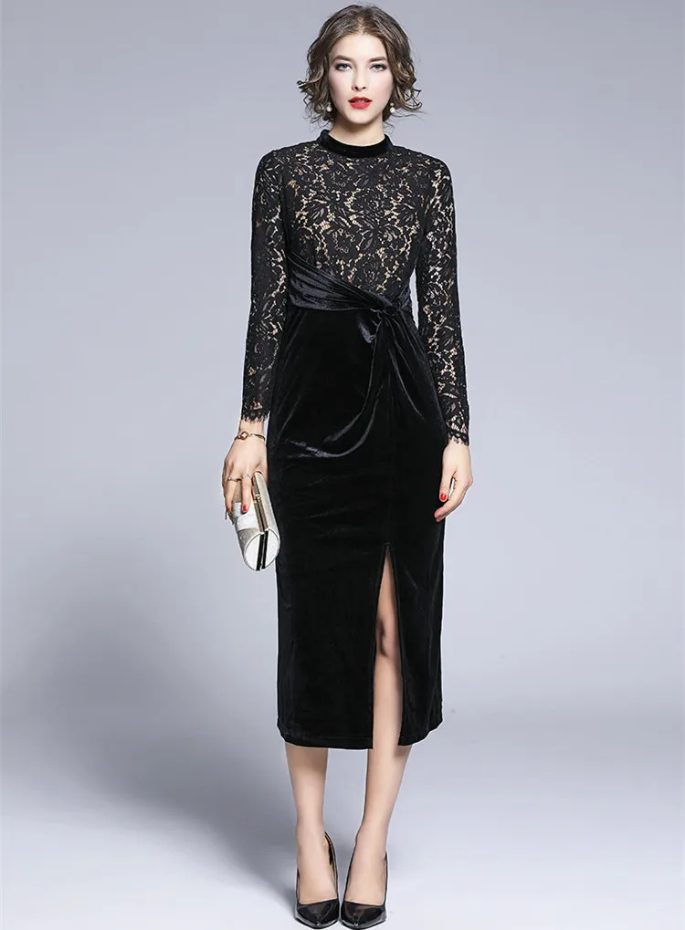2019 Осень/Зима OL элегантное платье высокого качества с длинными рукавами