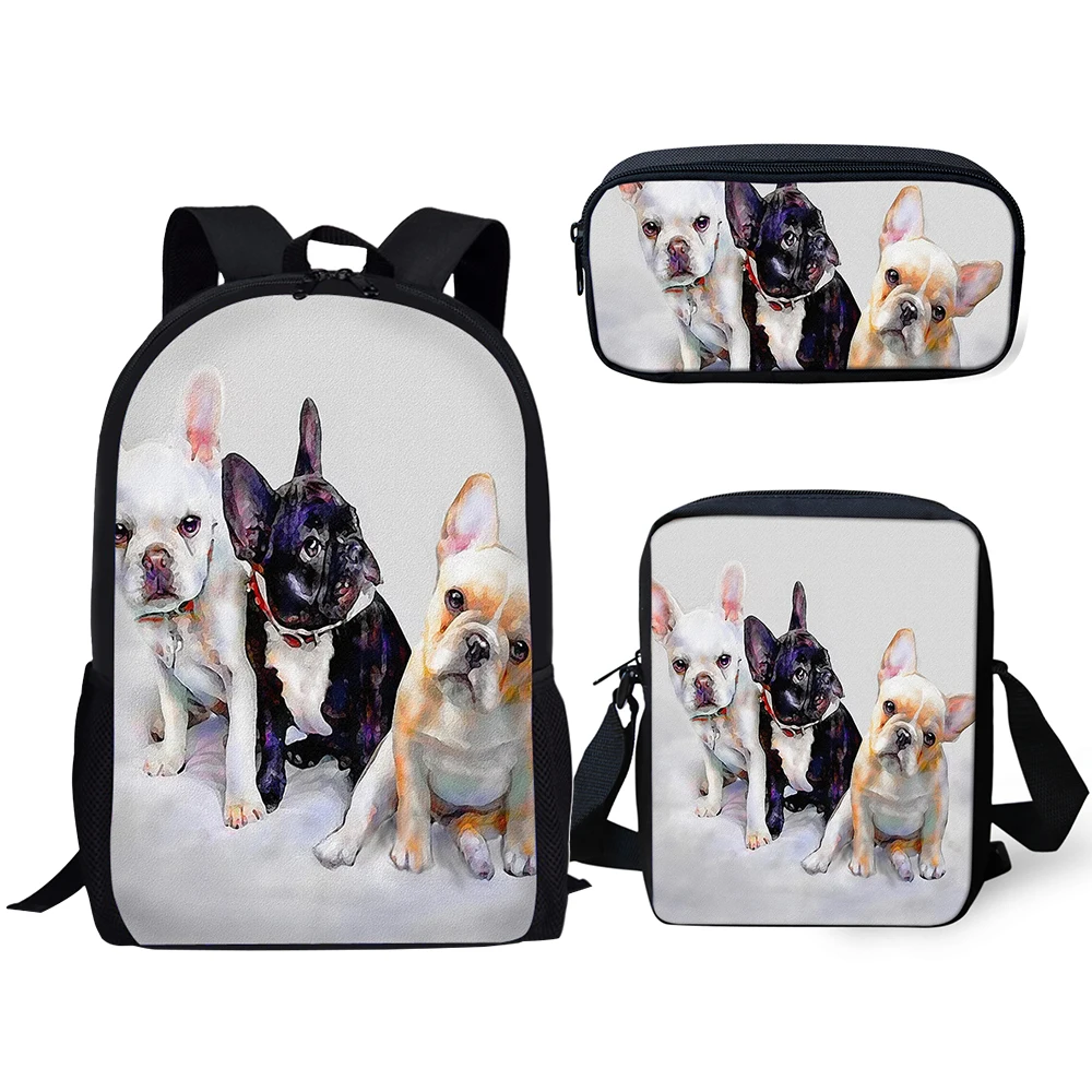 HaoYun Fashion Children's Backpack Cartoon Bulldogs Pattern School Book Bags Kawaii Animal Prints 3PCs/Set Students School Bags