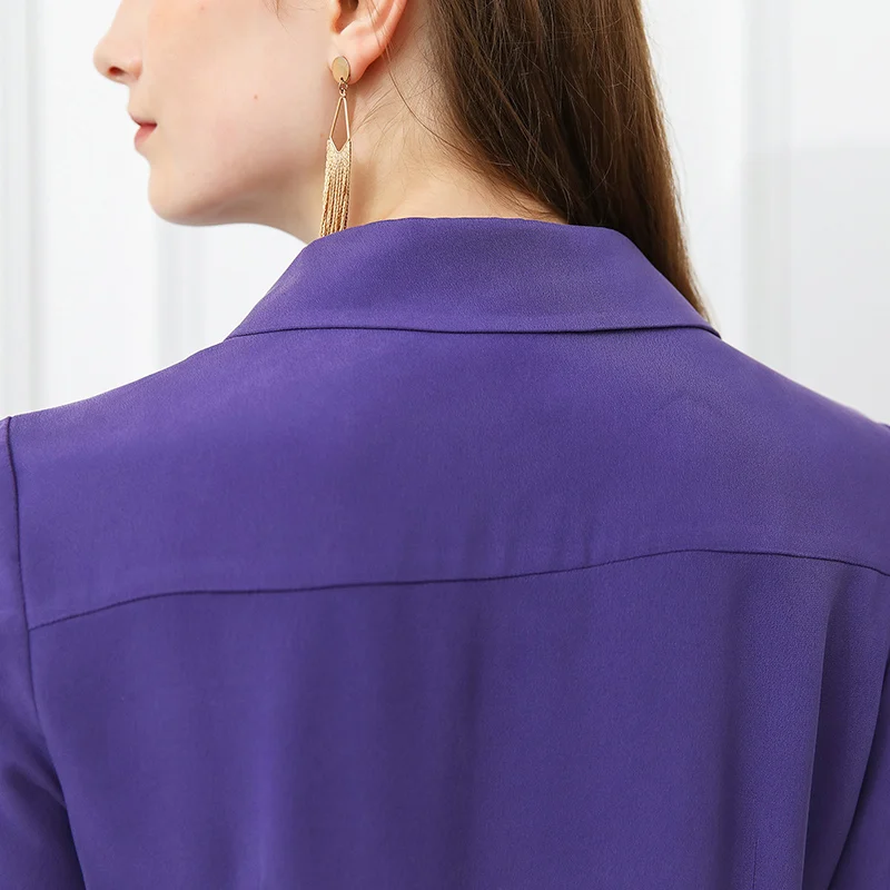 VOA Весенняя фиолетовая Офисная Женская шелковая блузка размера плюс тонкая