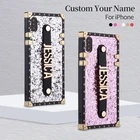 Чехол на заказ с блестками для багажника, Золотой металлический чехол для телефона с именем для iPhone 12, 11 Pro, XS, Max, XR, 7, 7Plus, 8, 8Plus, X