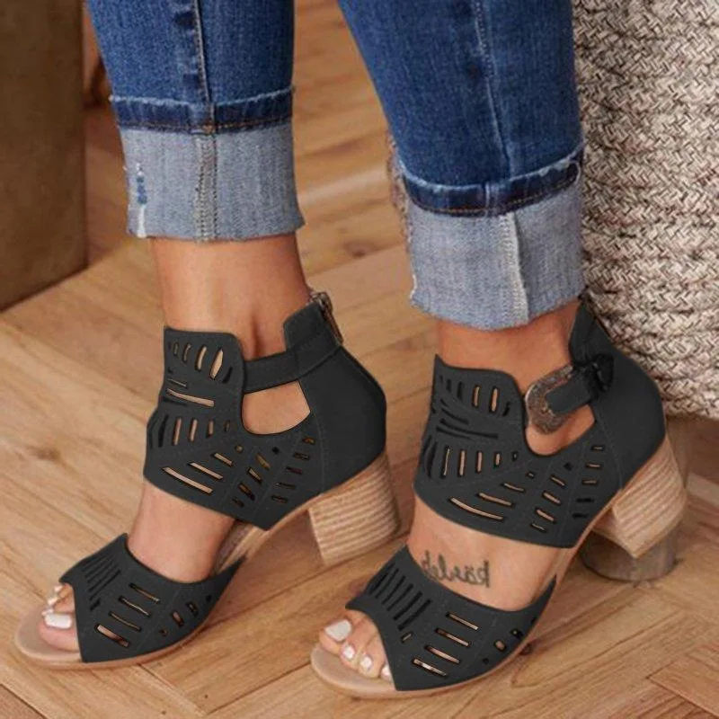 

Summer New fashion sandals hollow carved thick heel large size 43 ladies sandals women sandals open toe shoes