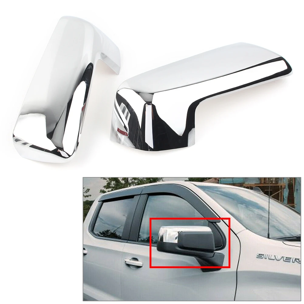 2Pcs Car Rearview Side Mirrors Cover Trim Decor For Chevrolet Silverado 1500 2019 2020 & GMC Sierra 1500 2019-2020 ABS Chrome