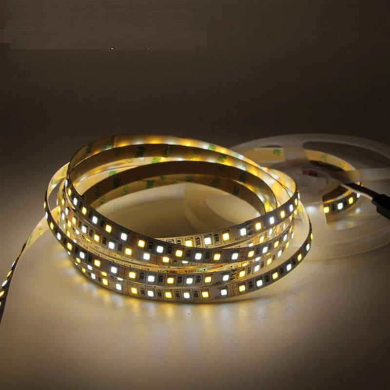 Двухцветная светодиодная ленсветильник 2835 CCT с регулируемой яркостью, 50 м, 180 светодиодов, 120 светодиодов, 12 В, 24 В, WW, CW, гибкая светодиодная лента с регулируемой цветовой температурой
