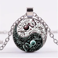 yin yang butterfly photo cabochon glass chain necklacecharm creative women pendants fashion jewelry accessoryfriend gifts