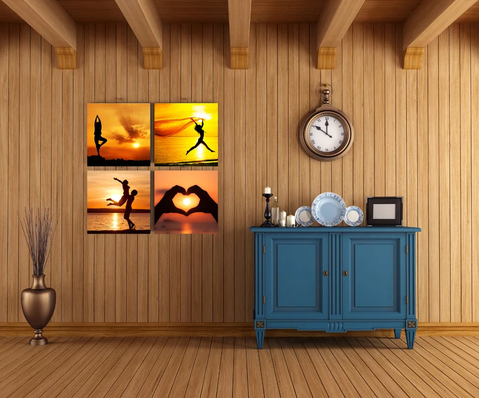 Пейзаж Картина на холсте человек пляж Wall Art плакат 4 шт. красивые закат HD печати