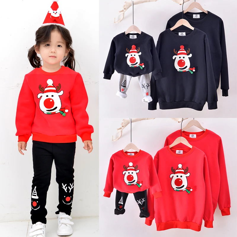 Рождественские Семейные комплекты зимняя флисовая одежда для всей семьи свитер