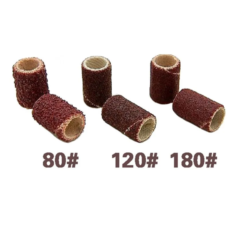

50pcs/lot Cylindrical Grinding Heads Abrasive Sleeves Sanding Bands 80# 120# 180# For Nail Drill Manicure Tools