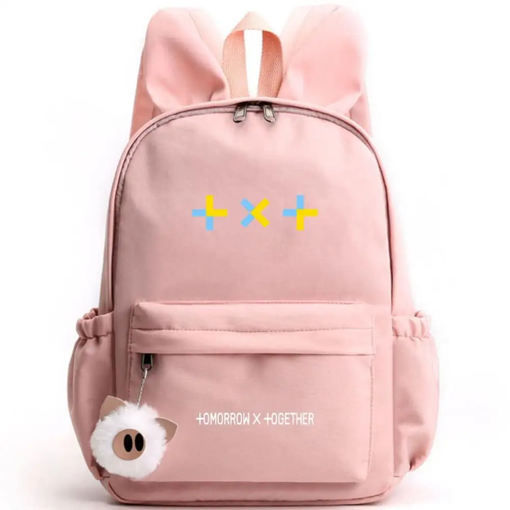 TOGETHER PINK Kpop Group TXT Tomorrow X Together Women Cute Backpack Nylon School Bags for Teenage Girls Pink Bookbag Kawaii Small Bagpack - Цвет: TOGETHER PINK