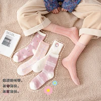 autumn and winter warm cute cotton socks japanese and korean style wind plus velvet floor woman socks striped home thick socks