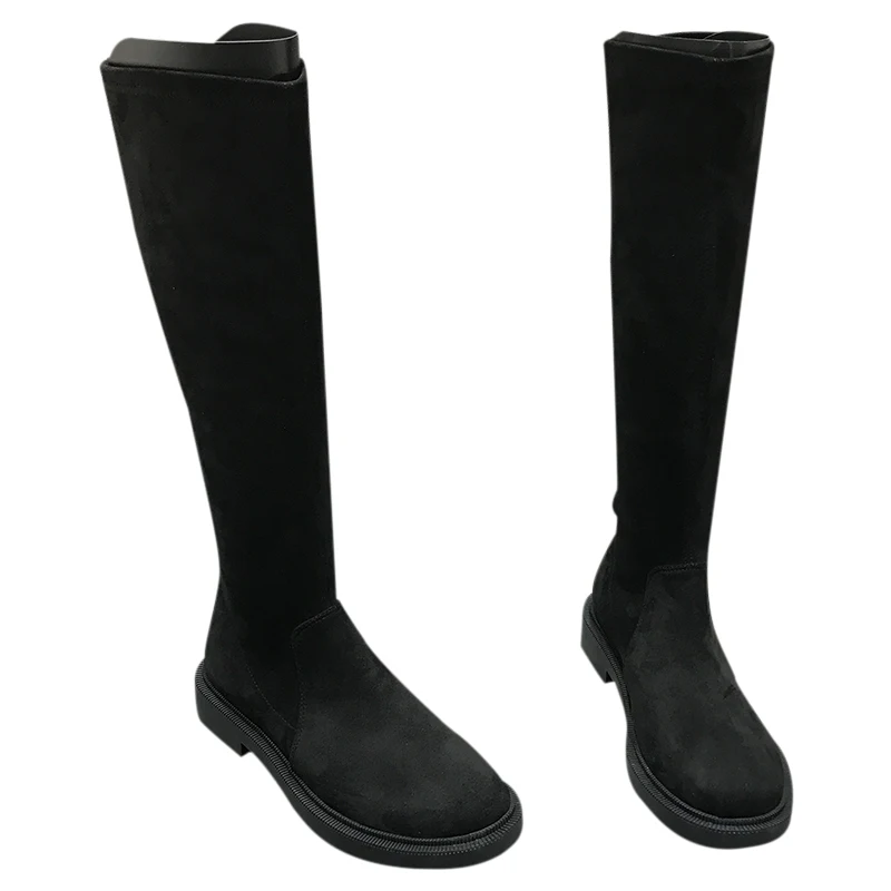 

women's boots high boots below the knee flat round toe slimming stretch tube simple and comfortable versatile shoes