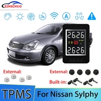 smart car tpms tire pressure monitor system for nissan sylphy with 4 sensors wireless alarm systems lcd display tpms monitor